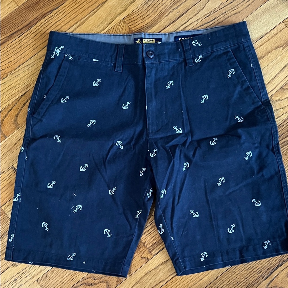 Men's Navy Anchor-Print Flat Front Shorts